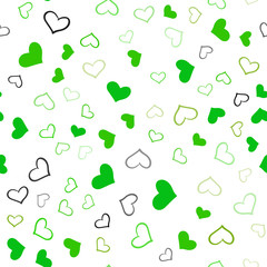 Light Green, Yellow vector seamless template with doodle hearts.