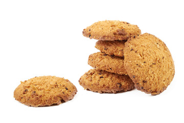 oatmeal cookies with flax seeds on white background, on white background