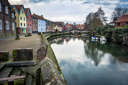 View of Norwich in Norfolk along the river Wensum
