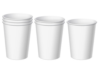 set of Realistic white disposable paper cups.