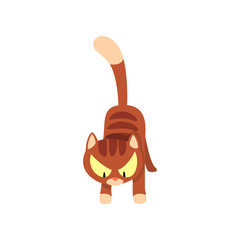 Angry brown striped cat cartoon character vector Illustration on a white background