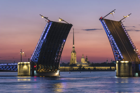 Saint Petersburg sunrise city skyline at Palace Bridge, Saint Petersburg Russia