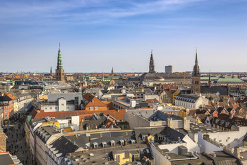 Copenhagen aerial view city skyline from Round Tower, Copenhagen Denmark