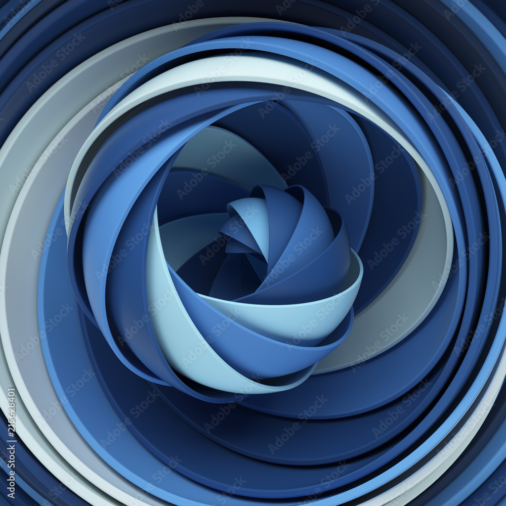 Poster 3d render abstract background. a lot of semispheres cloned into spiral form with light twist.