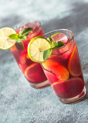 Two glasses with Spanish fruit Sangria