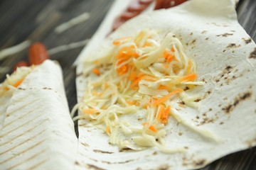 spicy slaw on pita bread.photo with copy space