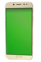 Telefono movil inteligente con el fondo de pantalla color verde