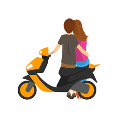 Fototapeta na wymiar Young couple in love sitting on motorbike, back view vector Illustration on a white background