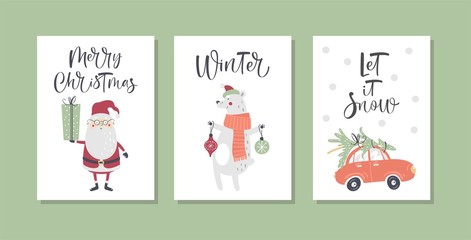 Christmas gift cards or tags with calligraphy. Hand drawn design elements.