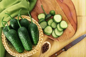 Cucumber on wooden background