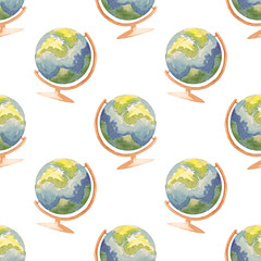 Vintage watercolor globe seamless pattern Back to school
