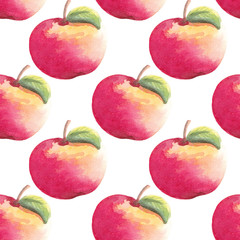 Watercolor apples background Red apples semless pattern Vegan food Fruit