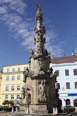 Fototapeta na wymiar Jindrichuv Hradec, Czech Republic. The Column of the Assumption of the Virgin Mary in the central square..