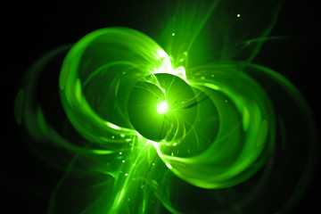 Naklejka premium Green glowing spinning neutron star