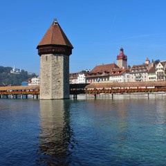 Famous Chapel Bridge in Lucerne, Switzerland.