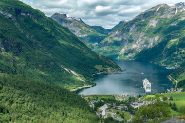 Fototapeta na wymiar View of the Geiranger fjord in Norway