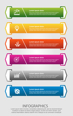 Modern vector illustration. Infographic template with six elements, arrows of the rectangle and percentages. Step by step. Designed for business, presentations, web design, diagrams with 6 steps