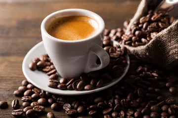 Foto op Plexiglas Cup of Coffee and Coffee Beans © BillionPhotos.com