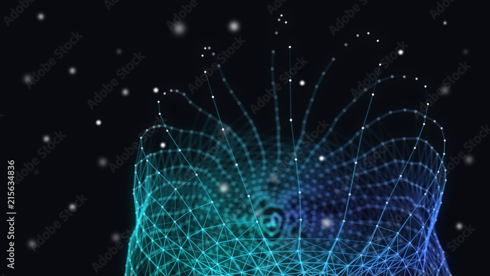 Poster abstract 3d technology futuristic geometrical and science neon visualization. plexus digital wallpap