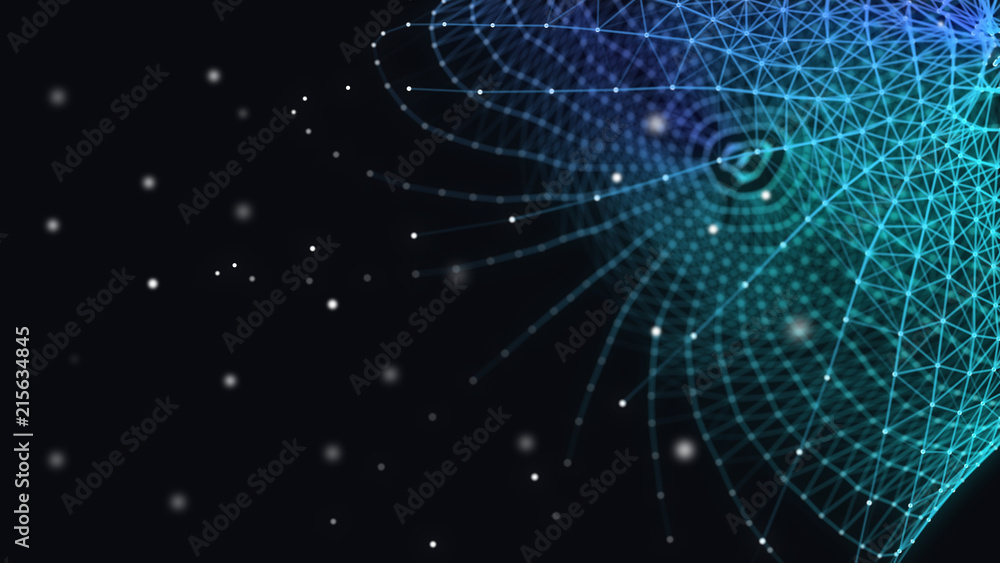 Poster abstract 3d technology futuristic geometrical and science neon visualization. plexus digital wallpap