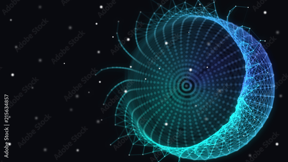 Poster abstract 3d technology futuristic geometrical and science neon visualization. plexus digital wallpap