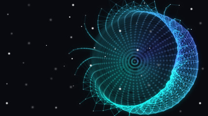 Abstract 3d technology futuristic geometrical and science neon visualization. Plexus digital wallpaper. Business concept. Big data and artificial intelligence. Rendering computer virtual reality