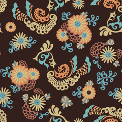 Birds and flowers seamless pattern vector. Colorful and ornate ethnic pattern. Boho background.