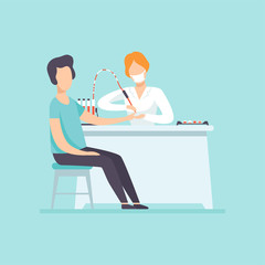 Doctor taking blood test at male patient in medical office, medical treatment and healthcare concept vector Illustration