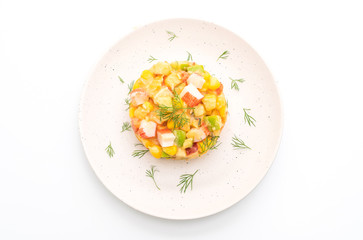 mixed fruit salad with crab stick (apple, corn, papaya, pineapple) © topntp