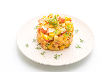 mixed fruit salad with crab stick (apple, corn, papaya, pineapple)