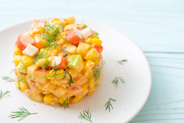 mixed fruit salad with crab stick (apple, corn, papaya, pineapple)