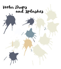 Graffiti Grunge Vector Watercolor Brushstrokes. Buttons, Splashes, Doodles, Stains, Scribble Hand Painted Vector Set. Vintage Uneven Textured Paintbrush Logo Elements. Rough Black and White Highlights