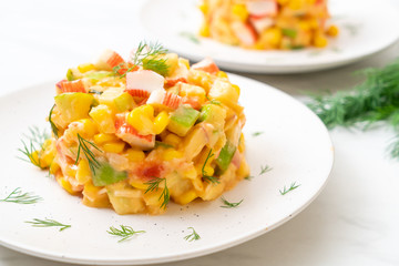mixed fruit salad with crab stick (apple, corn, papaya, pineapple)