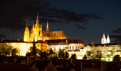 Hradcany with Prague Castle and St Vitus Cathedral by night. Prague, Czech Republic.