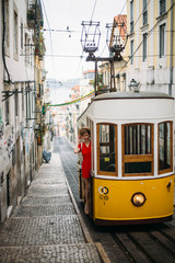 Fototapeta na wymiar Woman traveling in Lisbon, Portugal