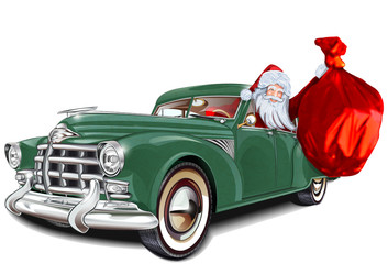 Santa Claus in retro avto.