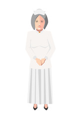 Old nurse in white medical robe, flat character on white