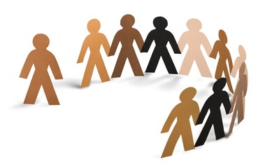 Paper Man Standing out of the Circle of People