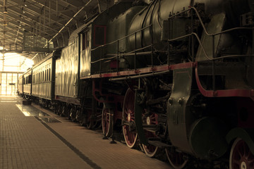 Vintage black steam locomotive train