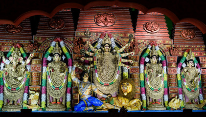 Devi Durga With All Her Family In A Puja Pandel Of Kolkata