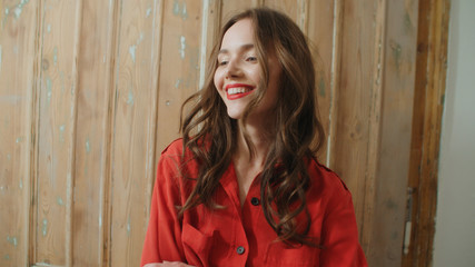 Fototapeta premium Young pretty brunette woman at home. Lifestyle people happiness&home concept.