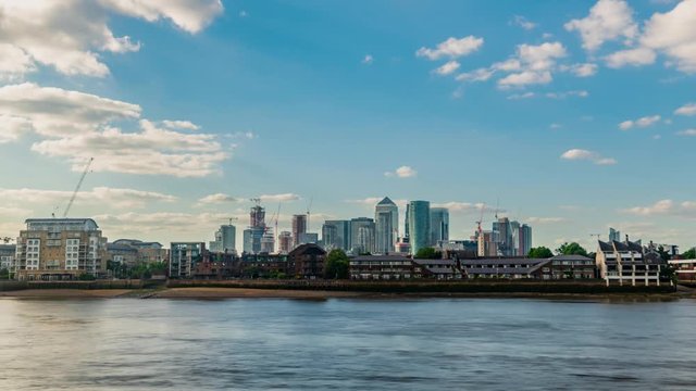 8k time lapse of office buildings in the Docklands financial district in London