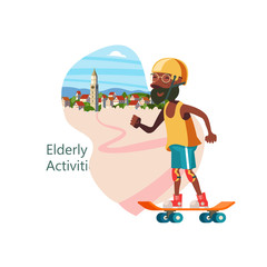 Older people leading an active lifestyle. Old people play sports. Vector illustration.