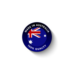 Made in Australia badge with Australia flag. Badge  with long shadow. Vector illustration. 