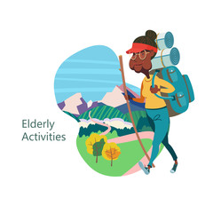 Older people leading an active lifestyle. Old people play sports. Vector illustration.