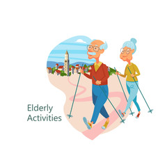 Older people leading an active lifestyle. Old people play sports. Vector illustration.