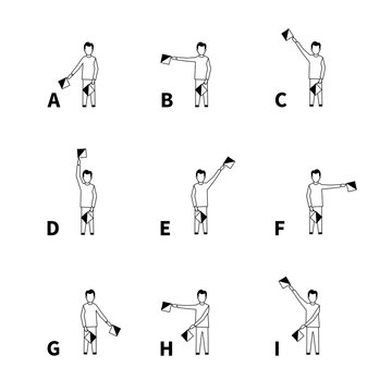 Semaphore Signals Alphabet, Black Latin Letters On White