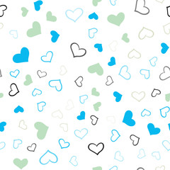 Light Blue, Green vector seamless layout with sweet hearts.