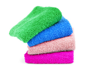 Multicolored towels on a white background