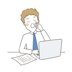 Fototapeta na wymiar Draw business man yawning at his desk in work time